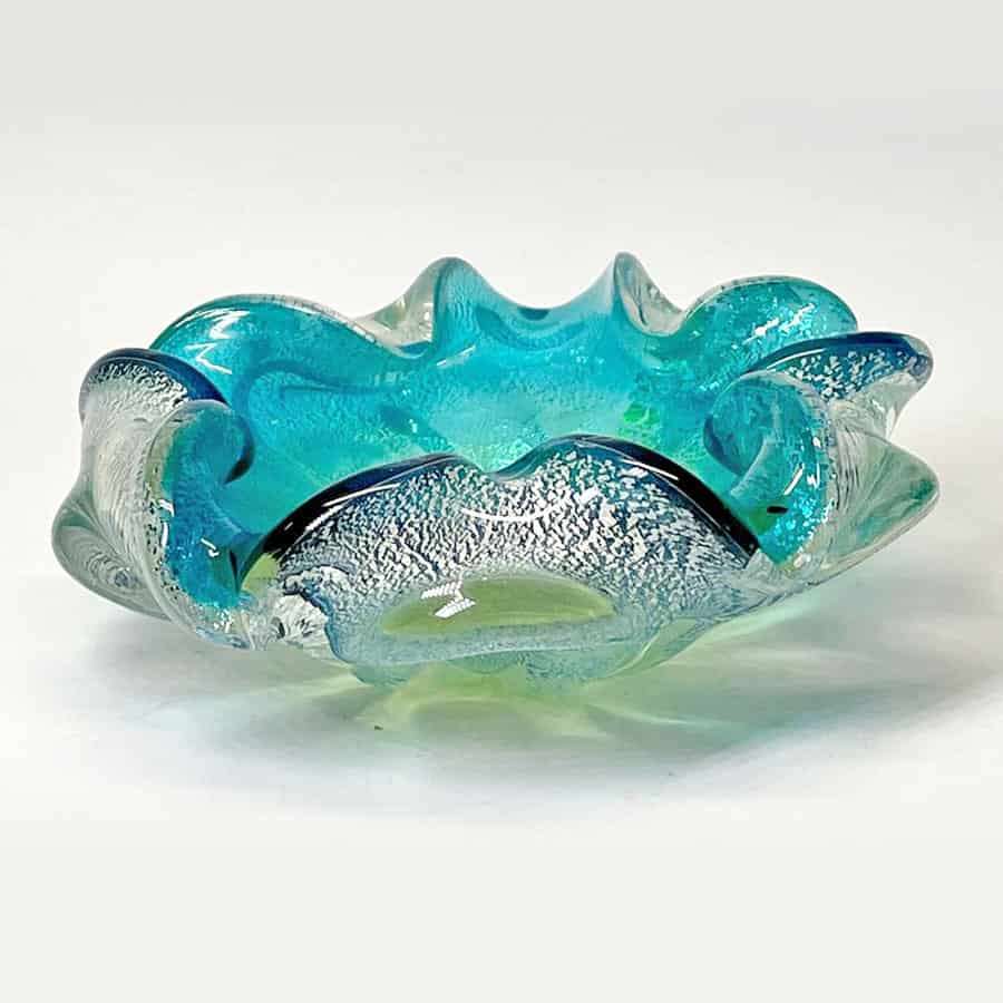 Murano Turquoise Green Free Glass Form Ashtray