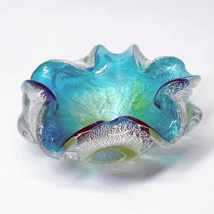 Murano Turquoise Green Free Glass Form Ashtray