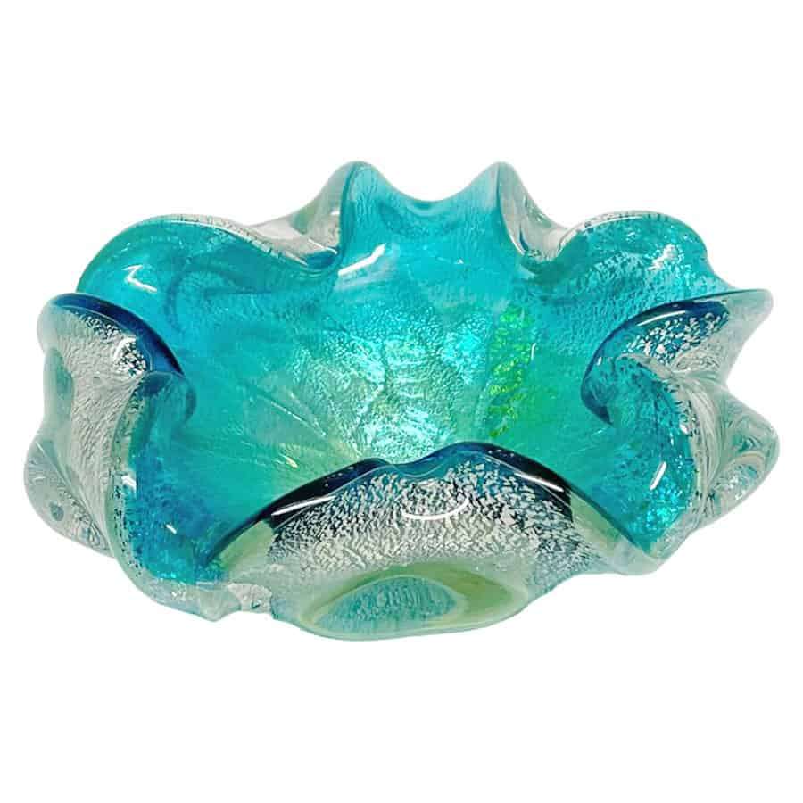 Murano Turquoise Green Free Glass Form Ashtray