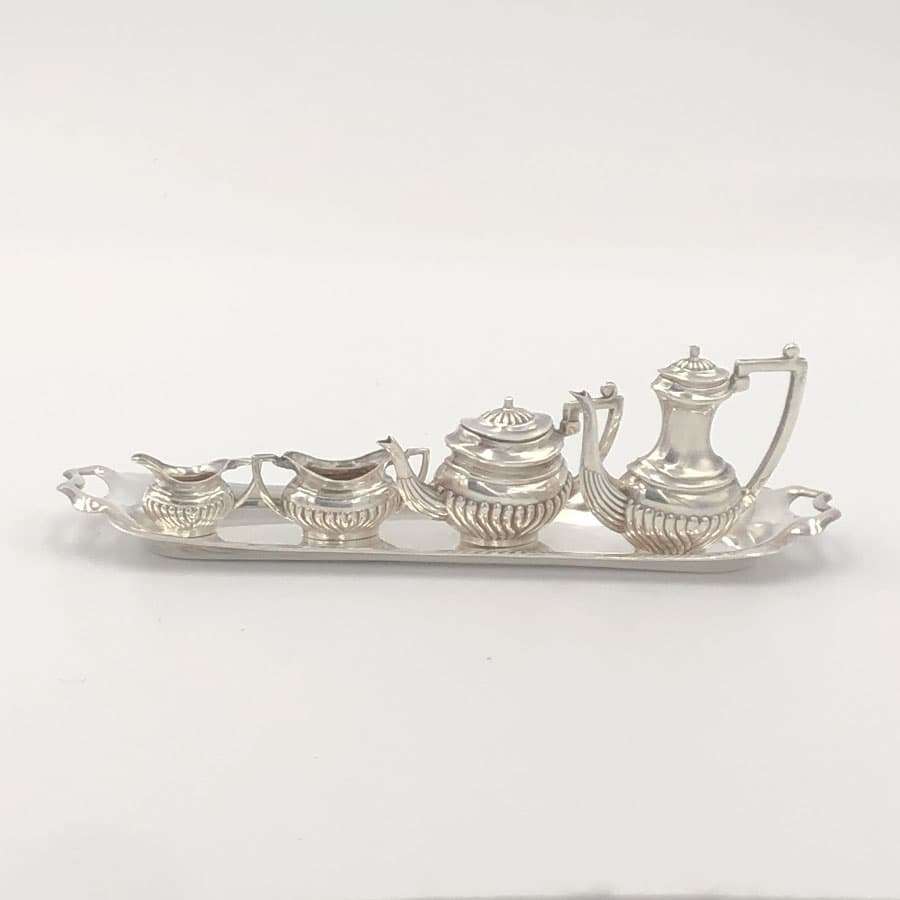 Hallmarked Silver Miniature Tea Service on Tray London 1971