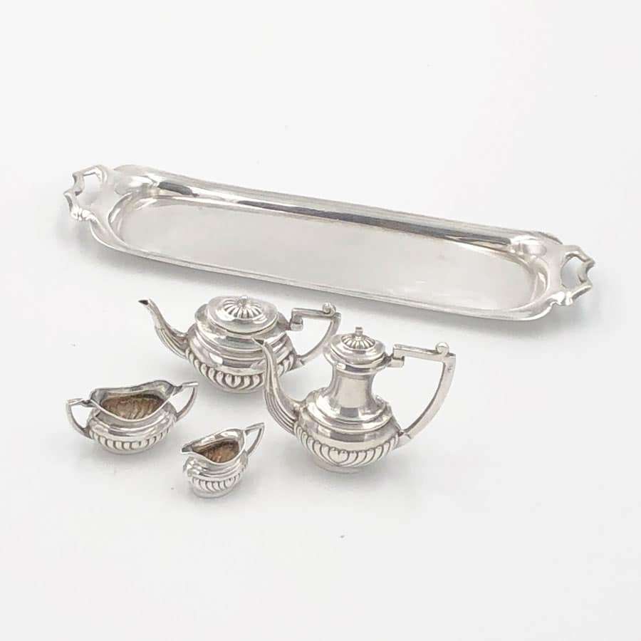 Hallmarked Silver Miniature Tea Service on Tray London 1971