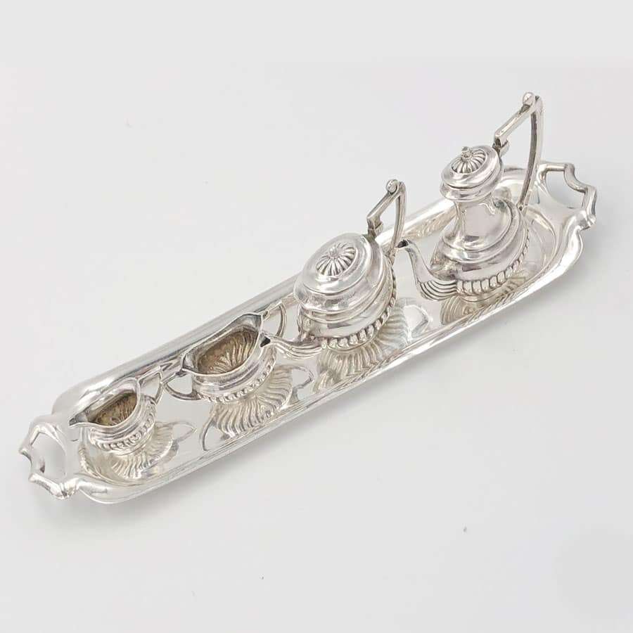 Hallmarked Silver Miniature Tea Service on Tray London 1971