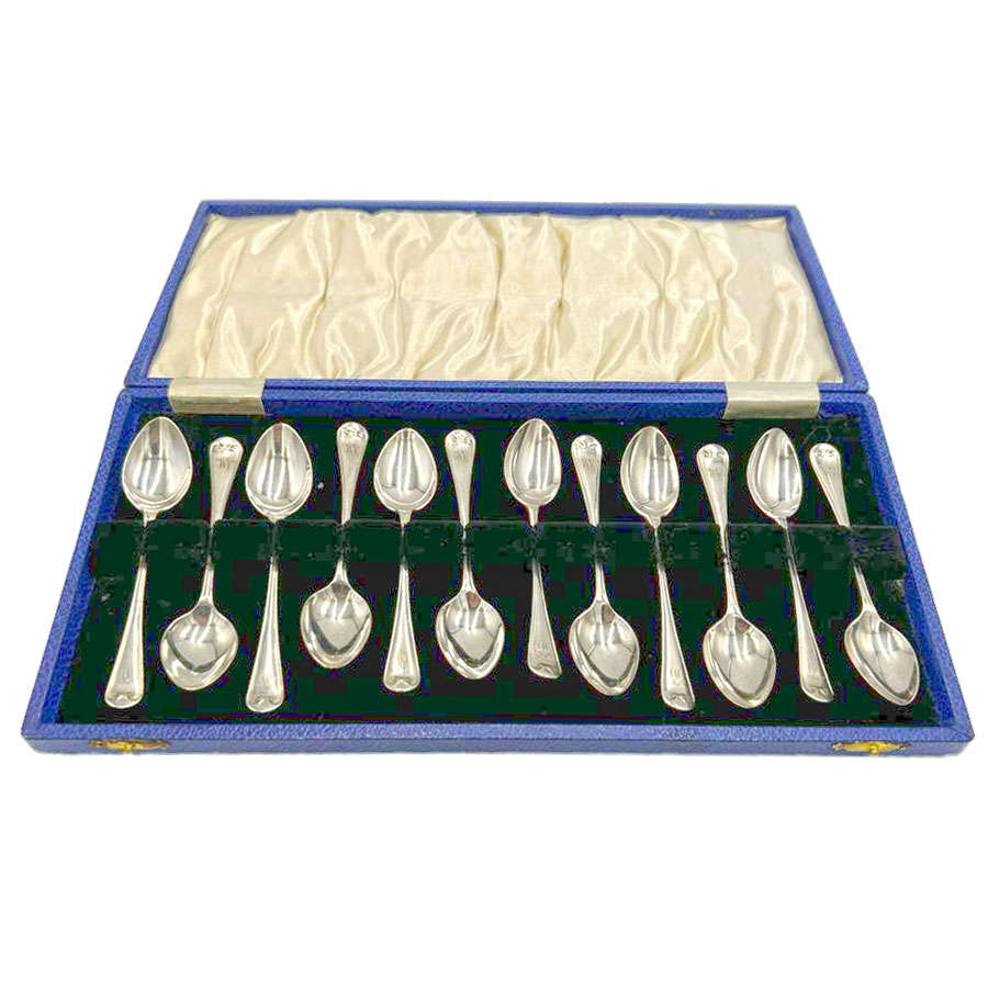 Hallmarked Silver Set of 12 Tea Spoons Birmingham 1931