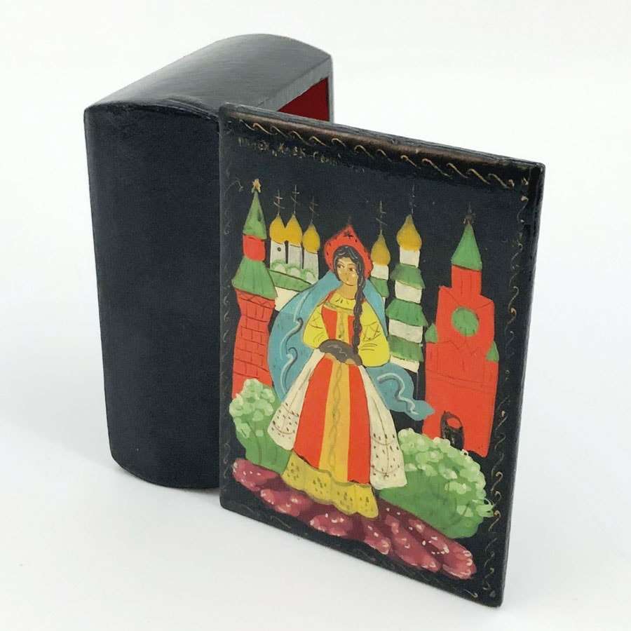 Russian Hand Painted Lacquered Box Lady By Castle