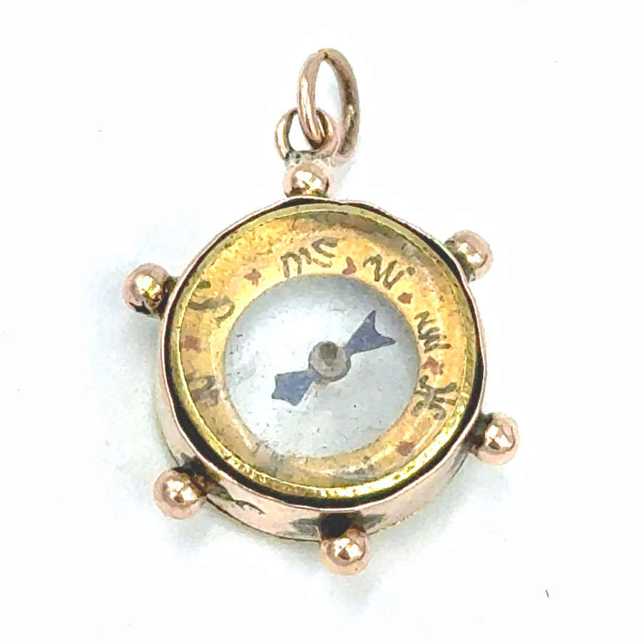 9ct Gold Compass Rock Crystal Pendant Charm