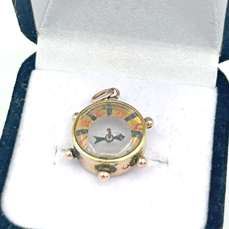 9ct Gold Compass Rock Crystal Pendant Charm