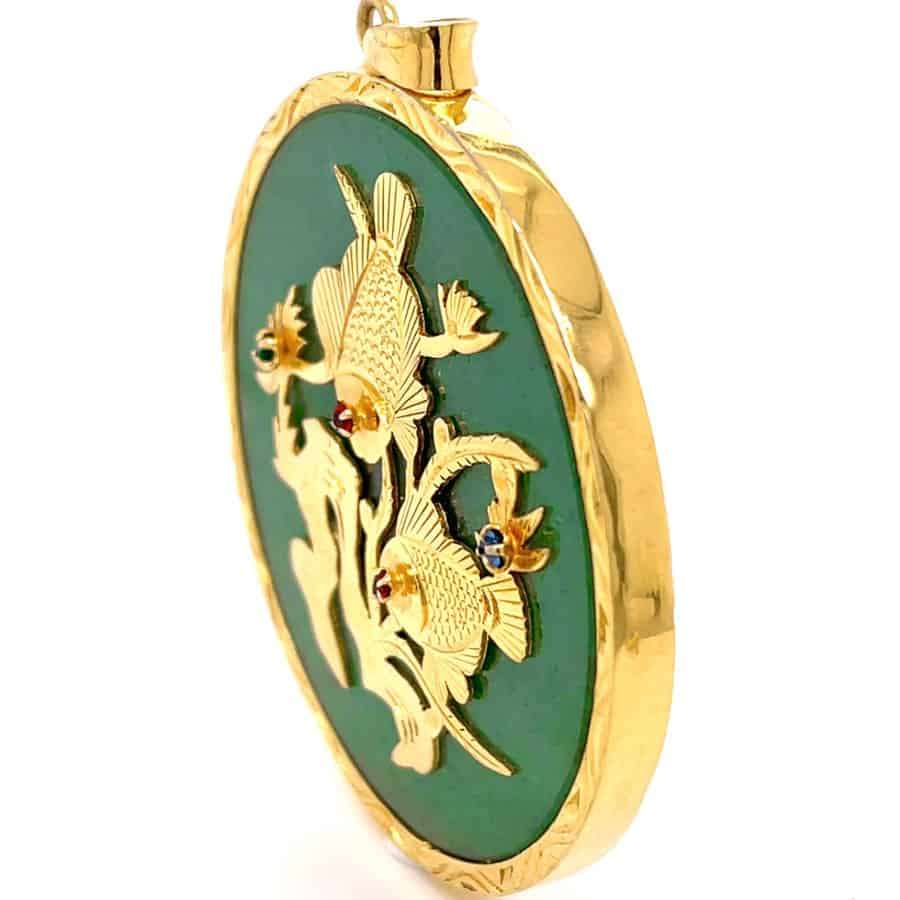 14ct Gold and Spinach Jade Fish Pendant