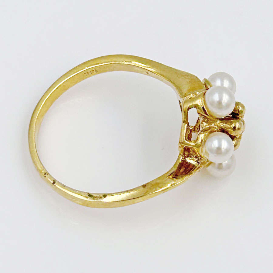 14ct Gold Pearl Cluster Daisy Cocktail Ring
