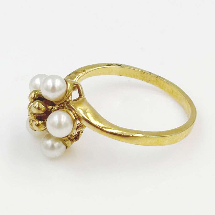 14ct Gold Pearl Cluster Daisy Cocktail Ring