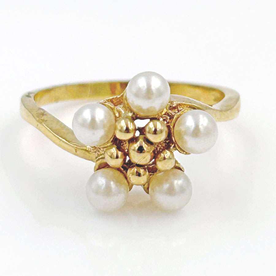 14ct Gold Pearl Cluster Daisy Cocktail Ring