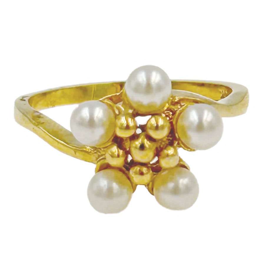 14ct Gold Pearl Cluster Daisy Cocktail Ring