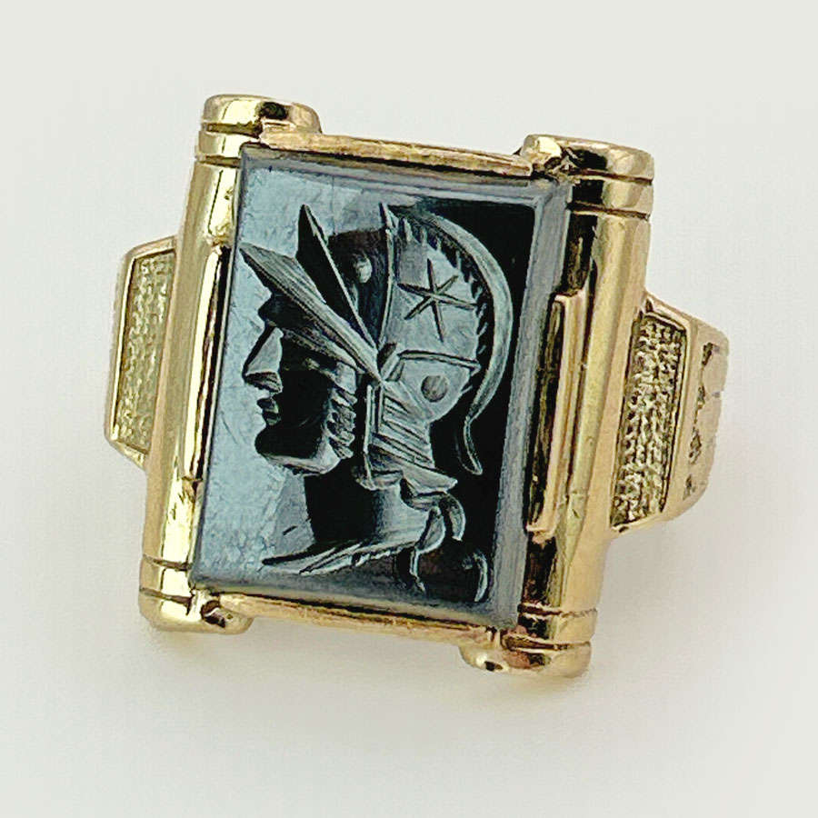 9ct Gold Hematite Roman Soldier Intaglio Ring