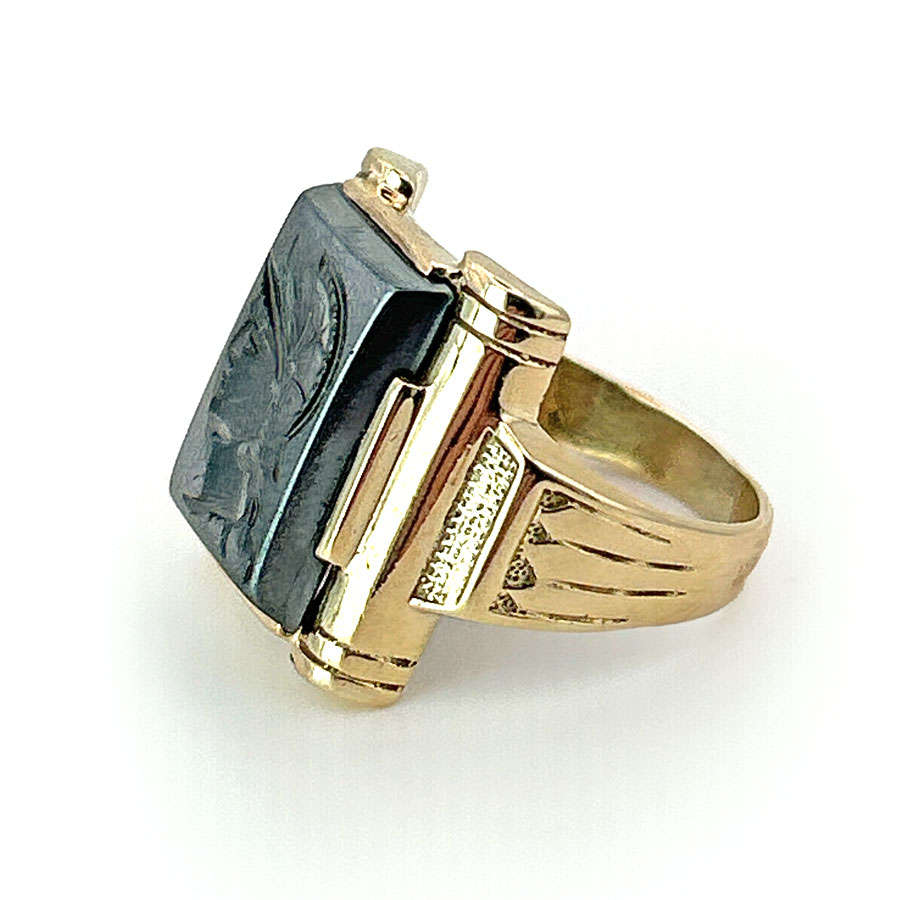 9ct Gold Hematite Roman Soldier Intaglio Ring
