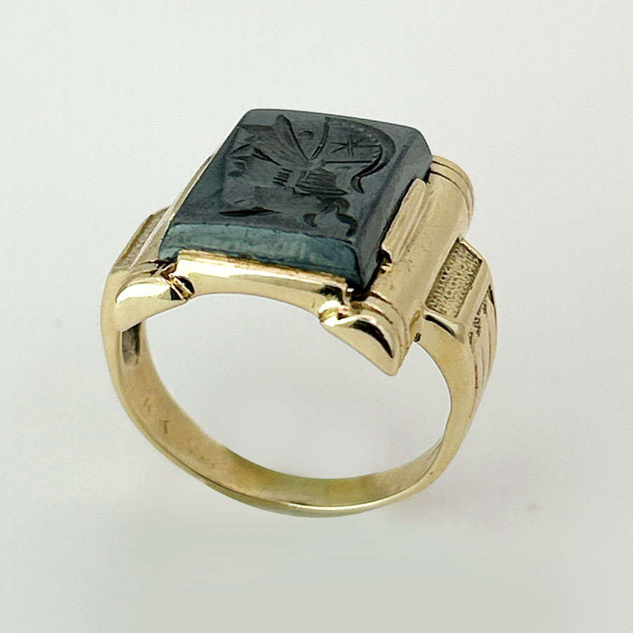 9ct Gold Hematite Roman Soldier Intaglio Ring