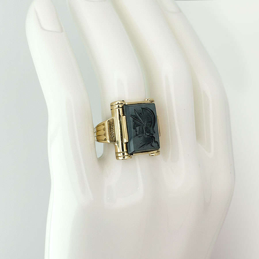 9ct Gold Hematite Roman Soldier Intaglio Ring