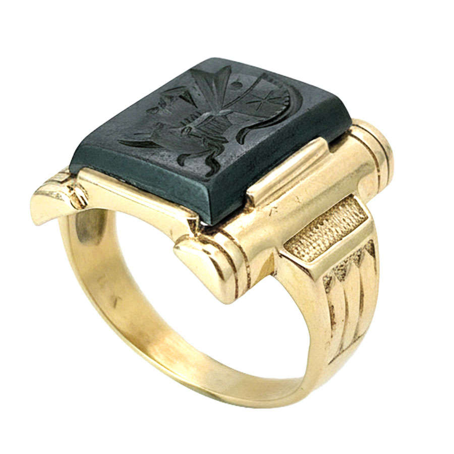 9ct Gold Hematite Roman Soldier Intaglio Ring