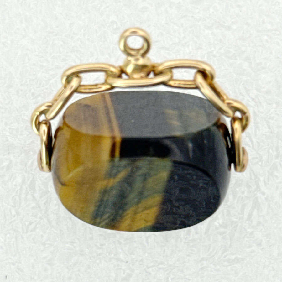 9ct Gold Swivel Tigers Eye Fob Seal