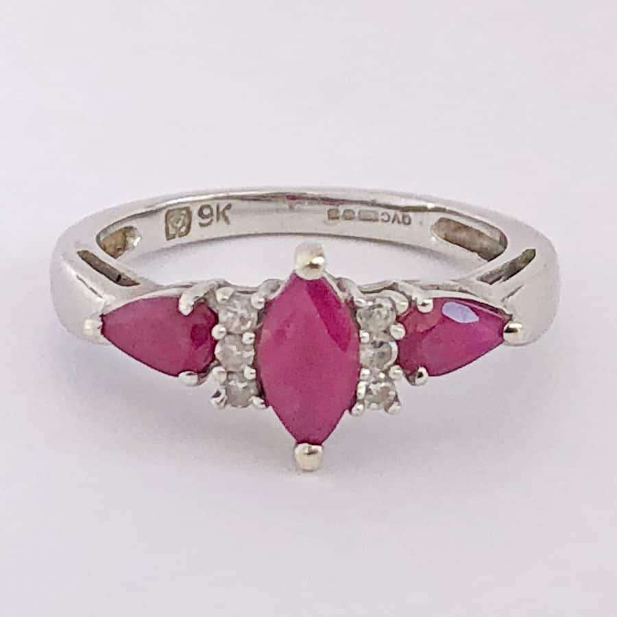 9ct Gold Marquise Ruby And Diamond Ring