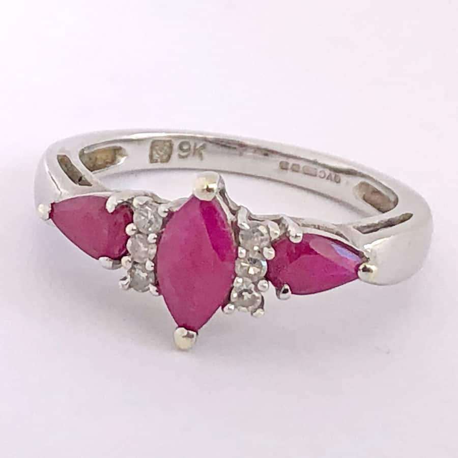 9ct Gold Marquise Ruby And Diamond Ring
