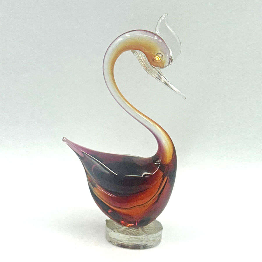 Murano Amber Glass Swan 20th