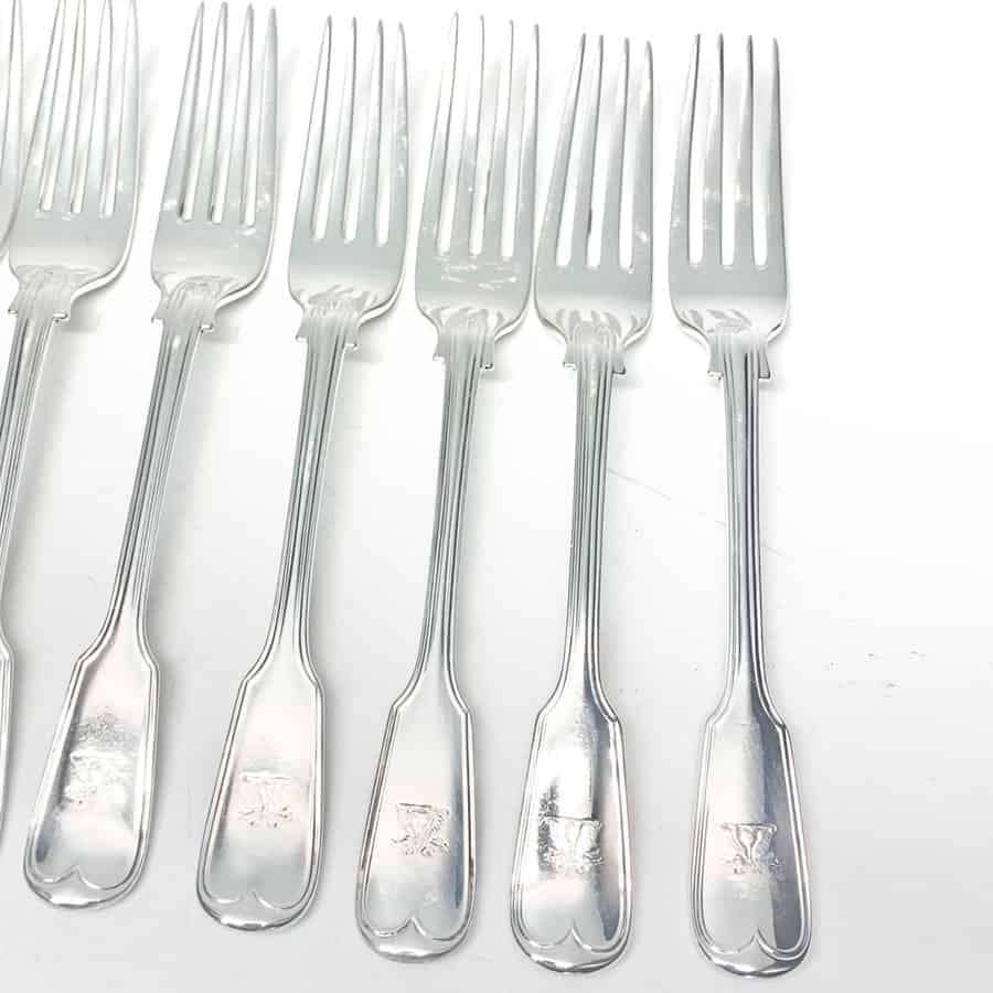 Antique Silver Victorian Fiddle and Thread Service Entree Forks 1865