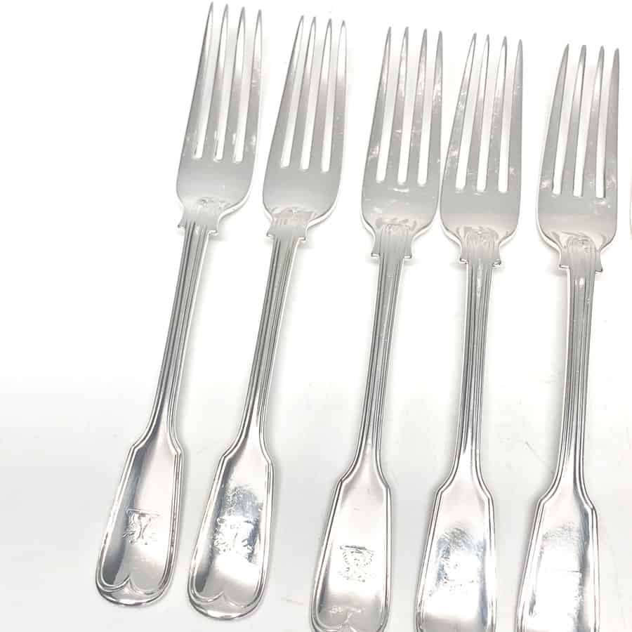 Antique Silver Victorian Fiddle and Thread Service Entree Forks 1865
