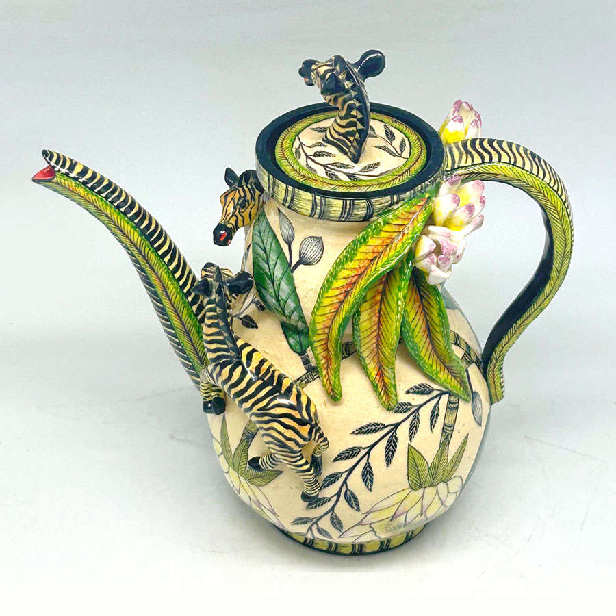 Ardmore Hand Painted Zebra Coffee Pot Sabelo and Sondy