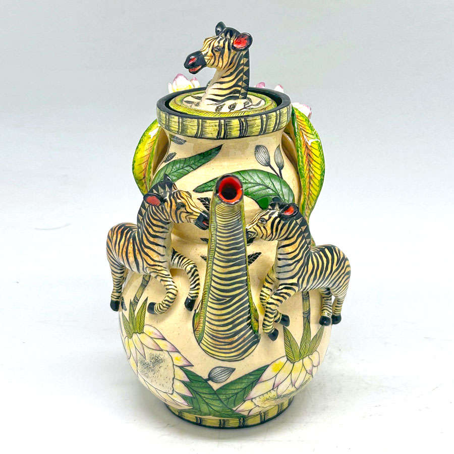 Ardmore Hand Painted Zebra Coffee Pot Sabelo and Sondy
