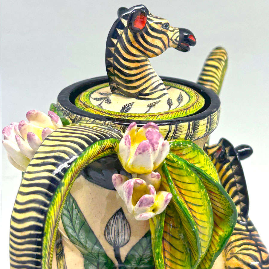 Ardmore Hand Painted Zebra Coffee Pot Sabelo and Sondy