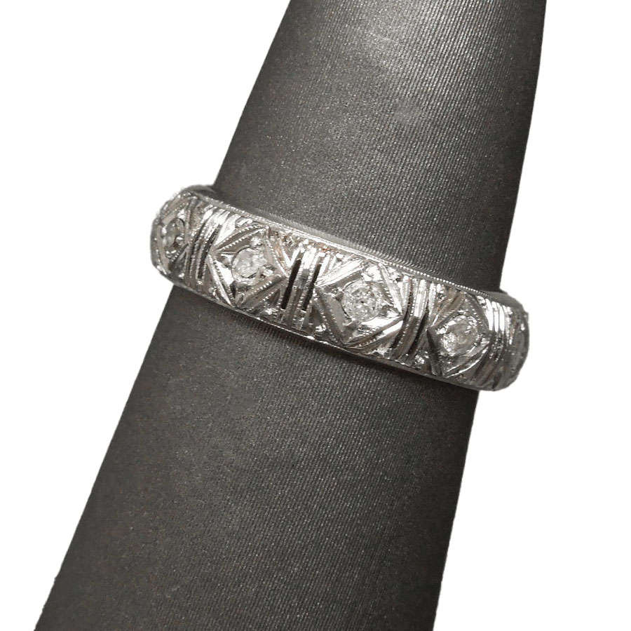 Art Deco Platinum Natural Diamond Eternity Wedding Band