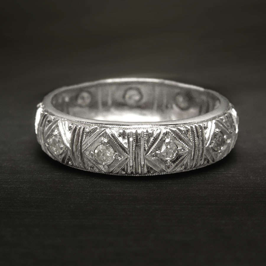 Art Deco Platinum Natural Diamond Eternity Wedding Band