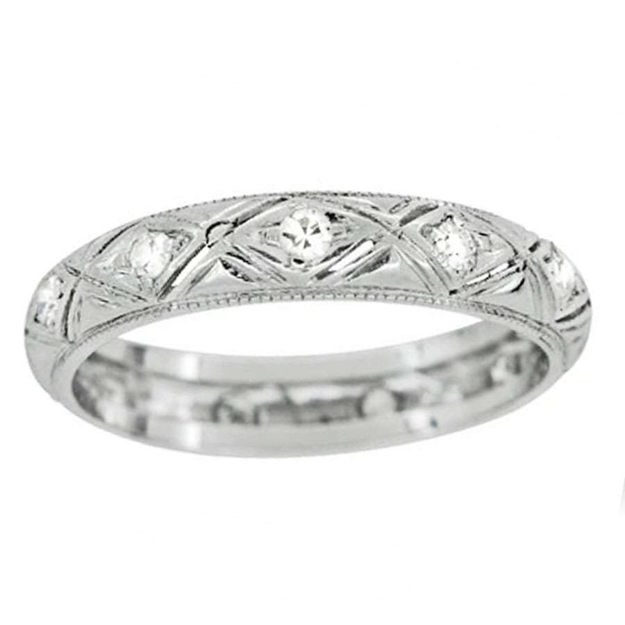 Art Deco Platinum Natural Diamond Eternity Wedding Band