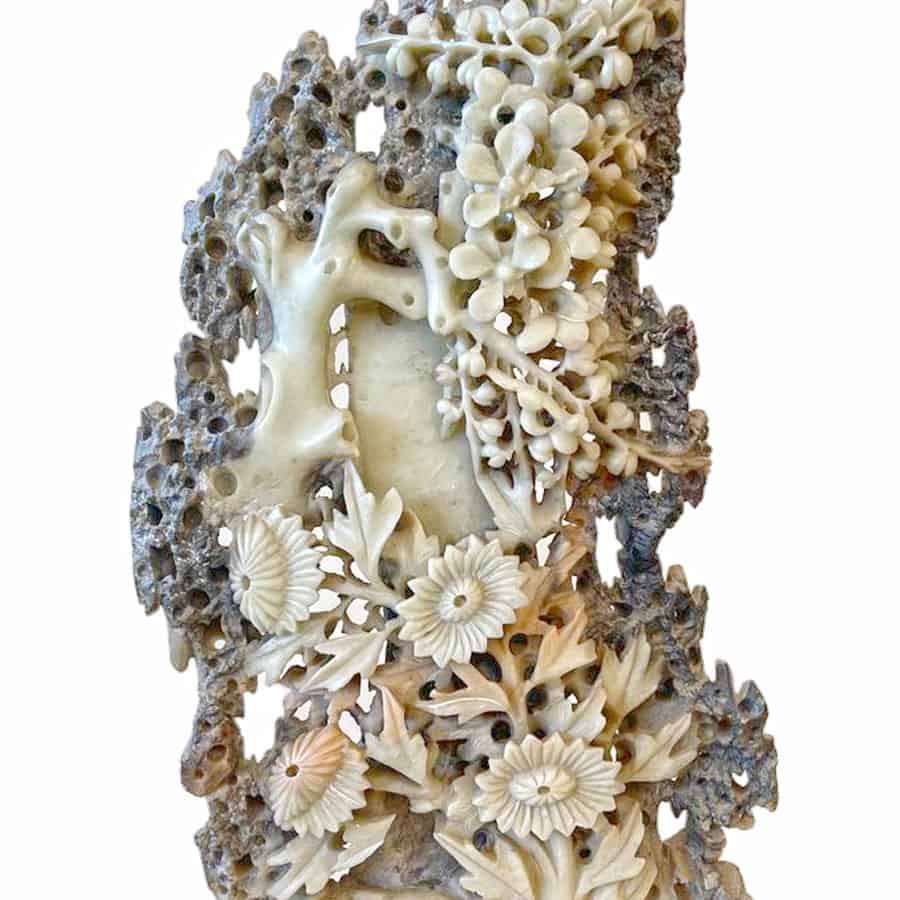 Chinese Hard Stone Carved Floral Scene 19th