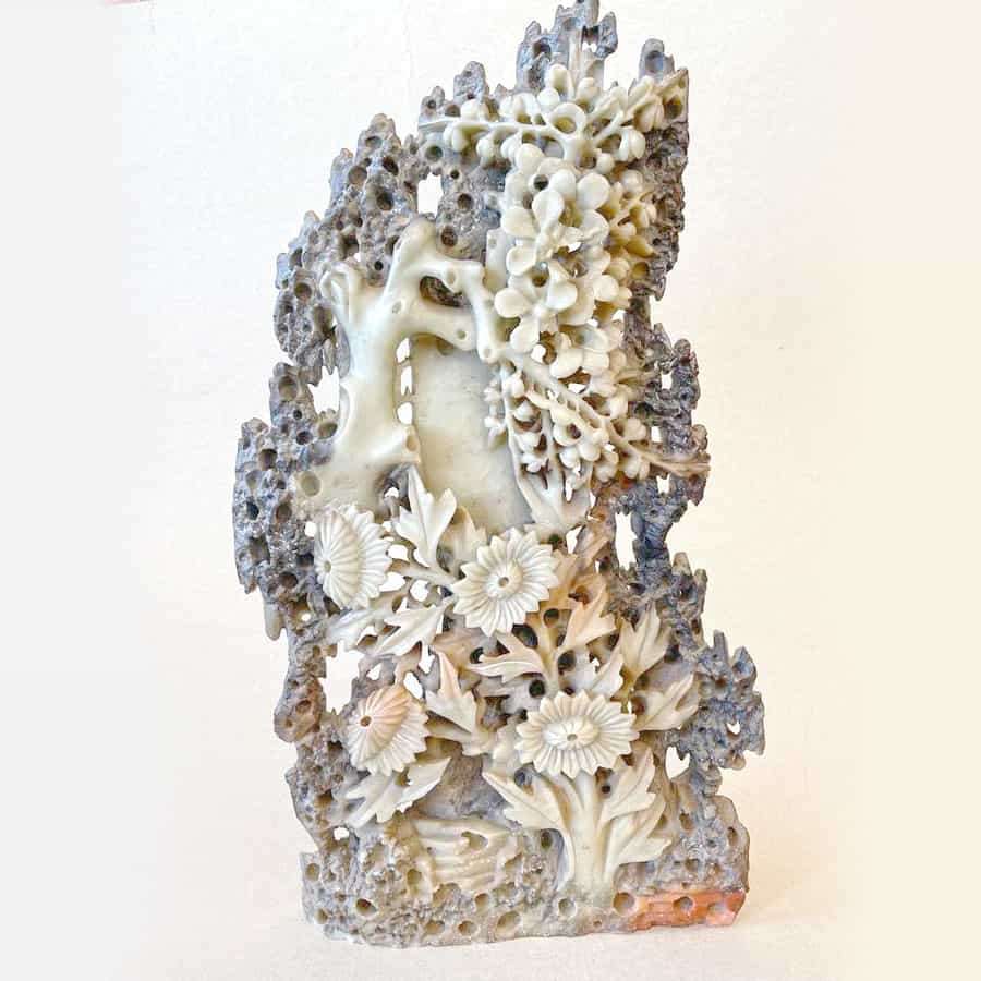 Chinese Hard Stone Carved Floral Scene 19th