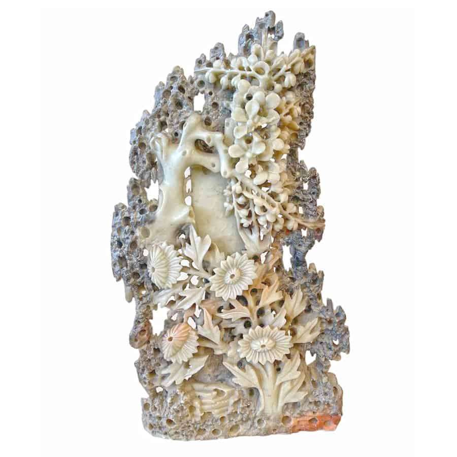 Chinese Hard Stone Carved Floral Scene 19th
