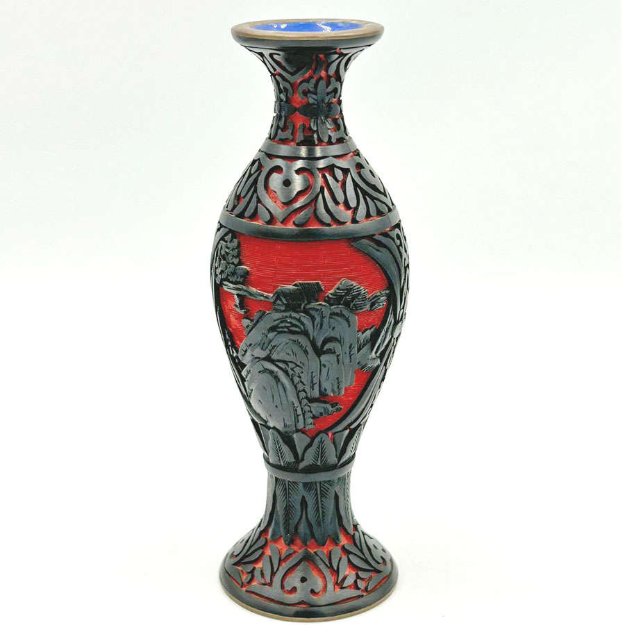 Cinnabar Hand Carved Dual Tone Vase 18cm