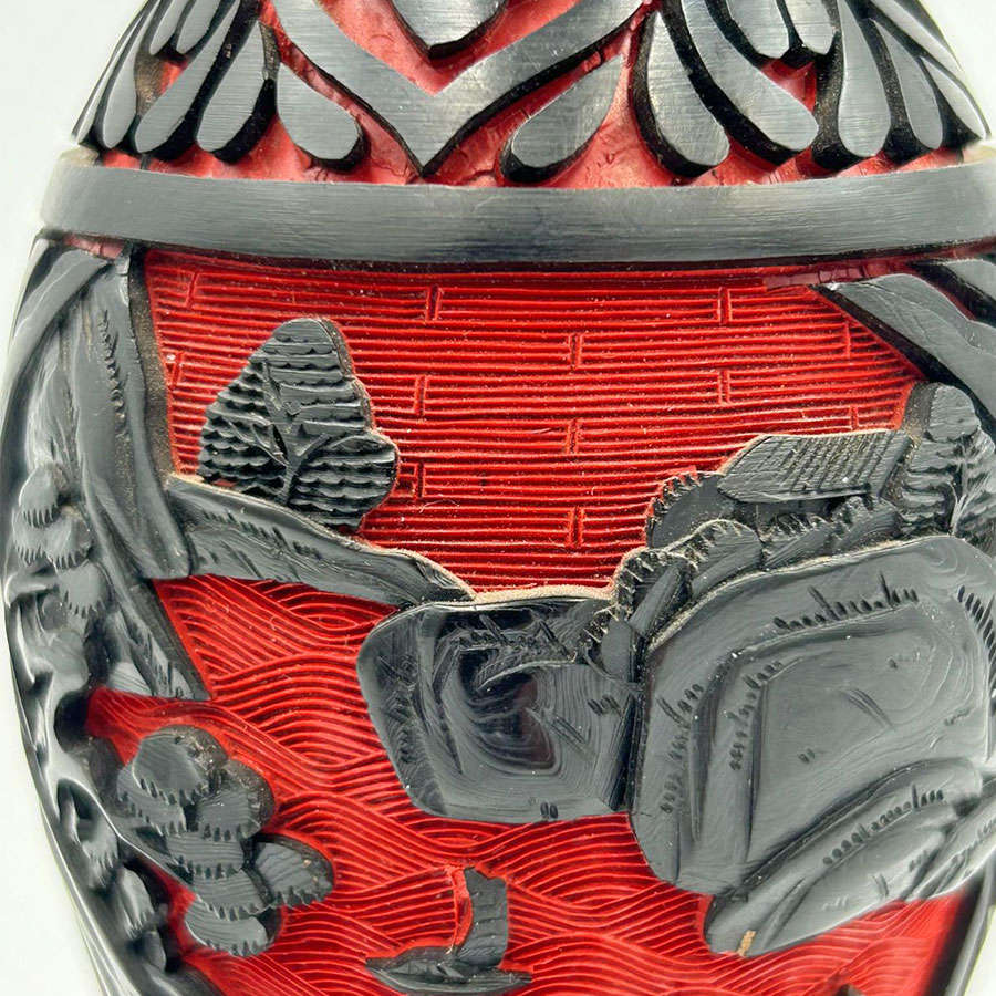 Cinnabar Hand Carved Dual Tone Vase 18cm