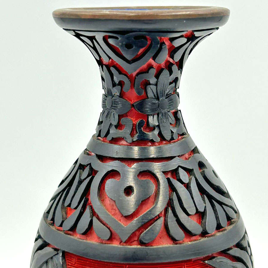 Cinnabar Hand Carved Dual Tone Vase 18cm