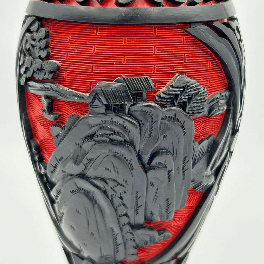 Cinnabar Hand Carved Dual Tone Vase 18cm