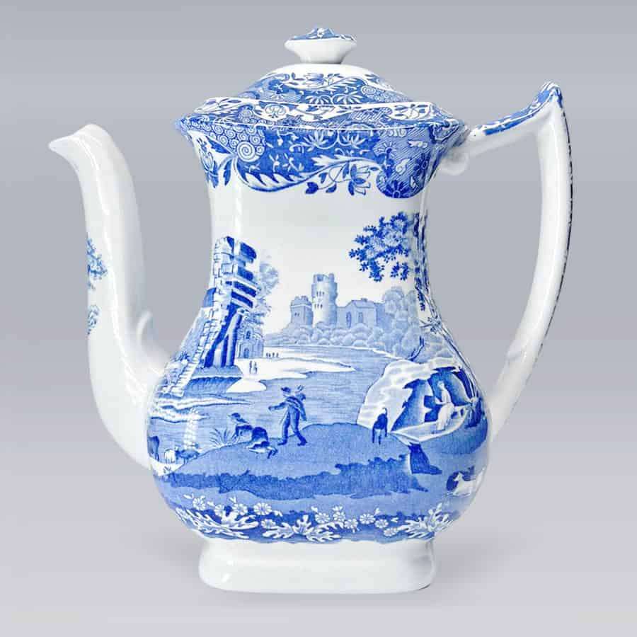 Copeland Spode Blue Italian Coffee Pot Black Marking 23cm