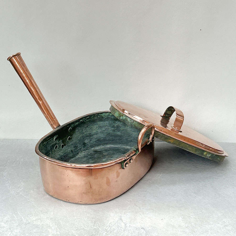 Copper Oblong With Large Hollow Handle Fish Poacher 20th