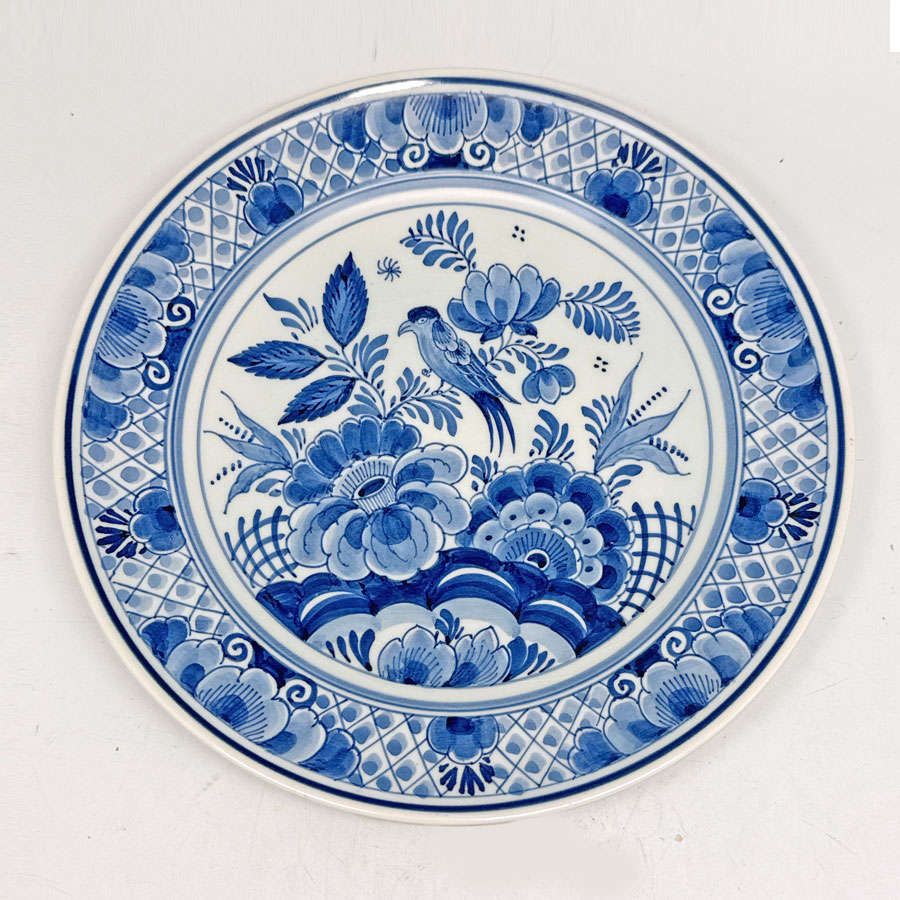 Delfts Blauw And White Bird and Flower Scene Wall Plate