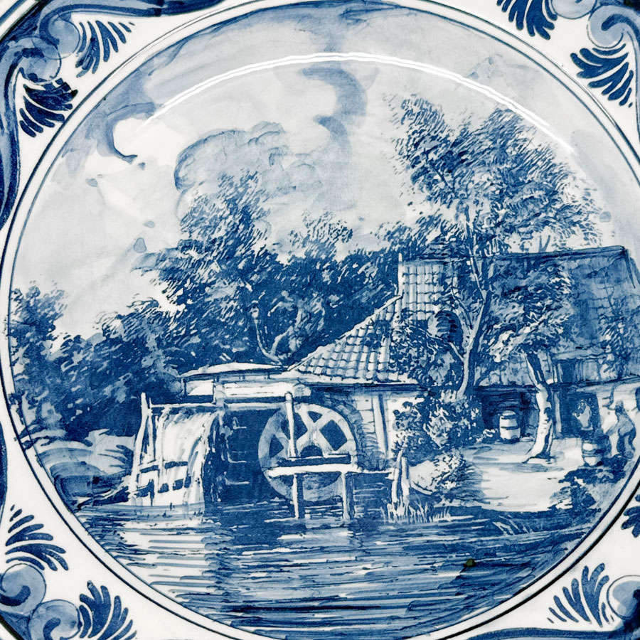Delfts Blauw Watermolen Country Side Scene Wall Plate