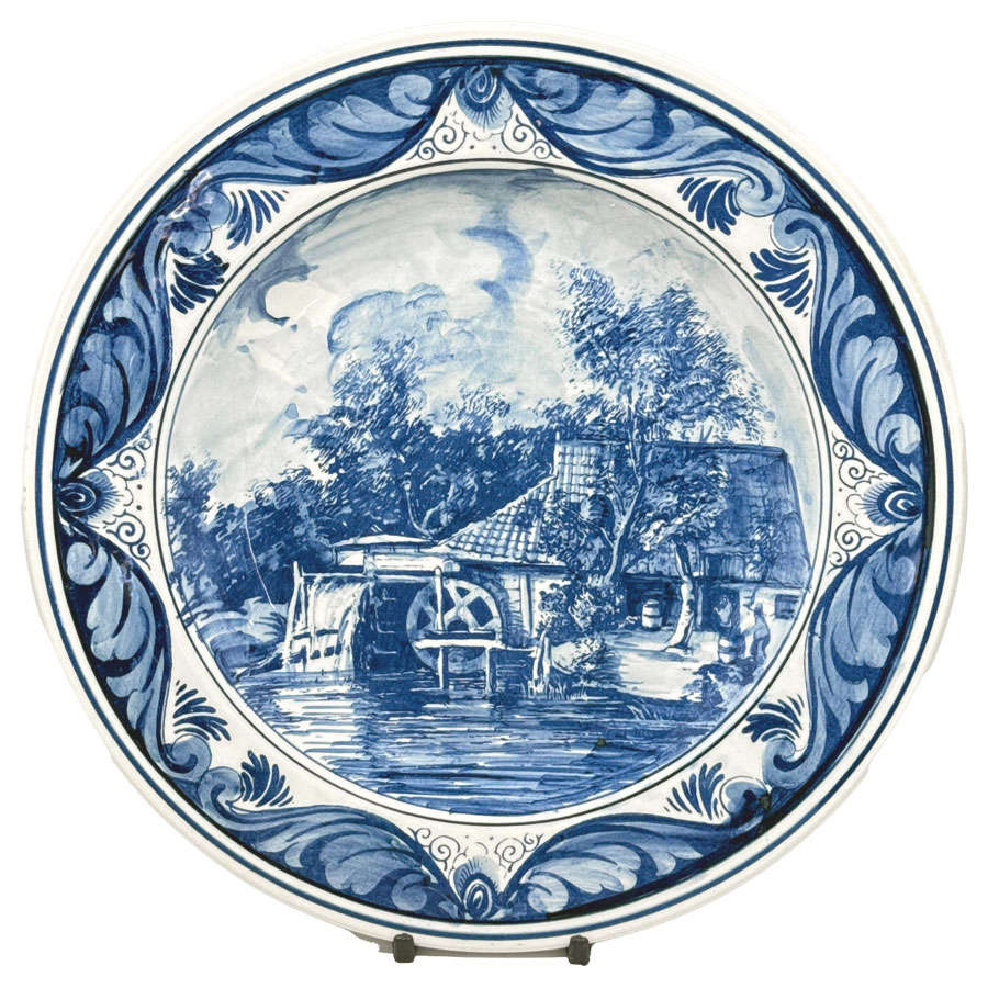 Delfts Blauw Watermolen Country Side Scene Wall Plate