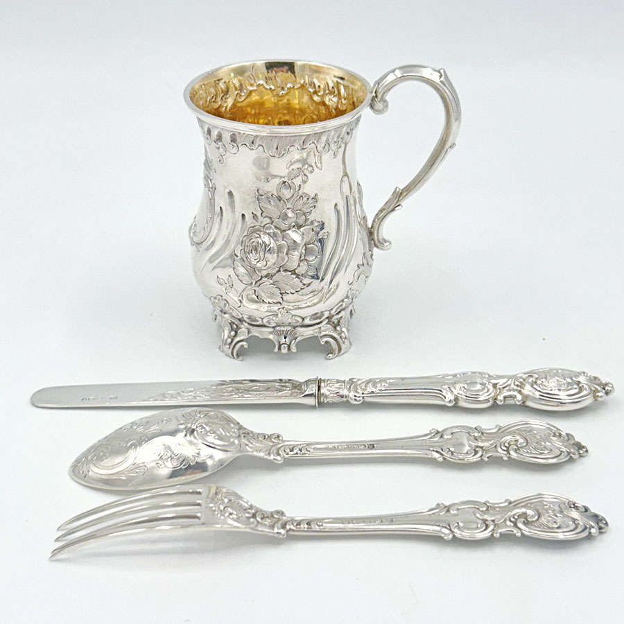 Hallmarked Silver Christening Boxed Set Martin Hall Sheffield 1879