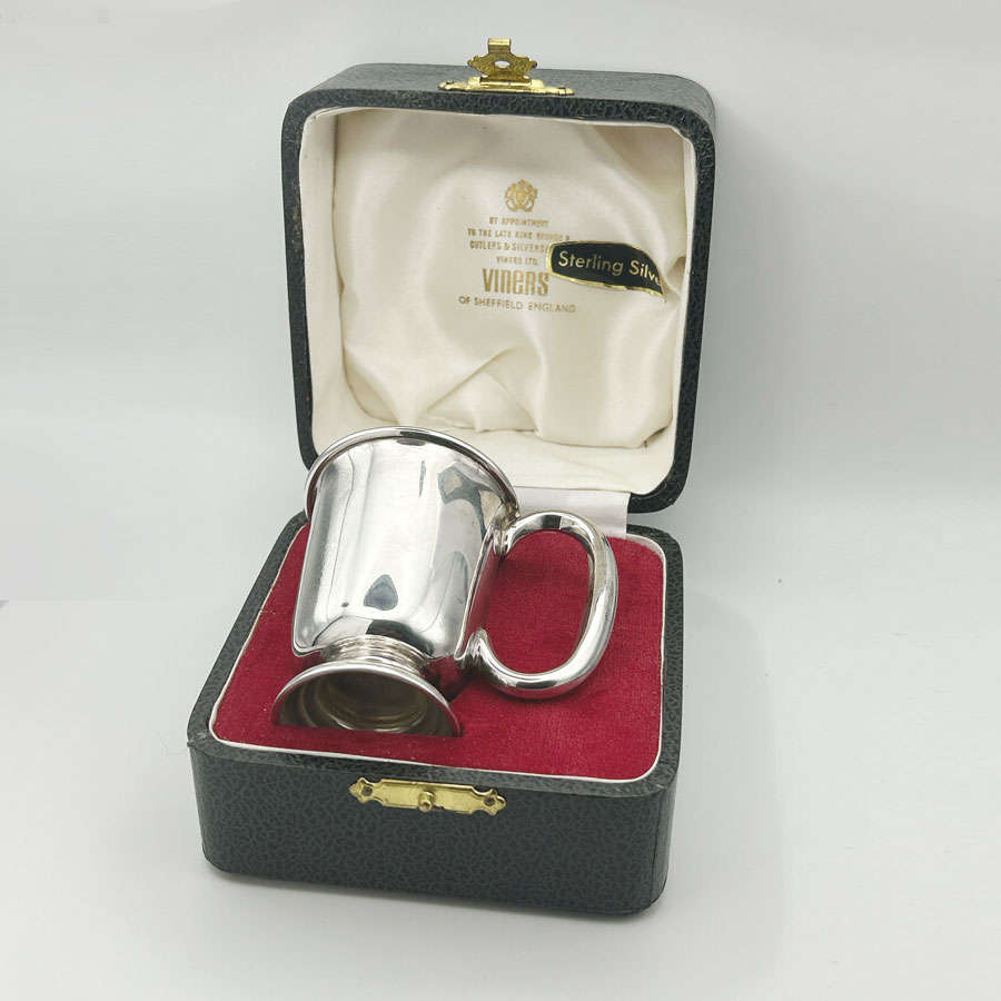 Hallmarked Silver Christening Mug Boxed Sheffield 1966