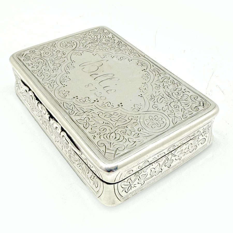 Hallmarked Silver Victorian Large Snuff Box Birmingham 1887
