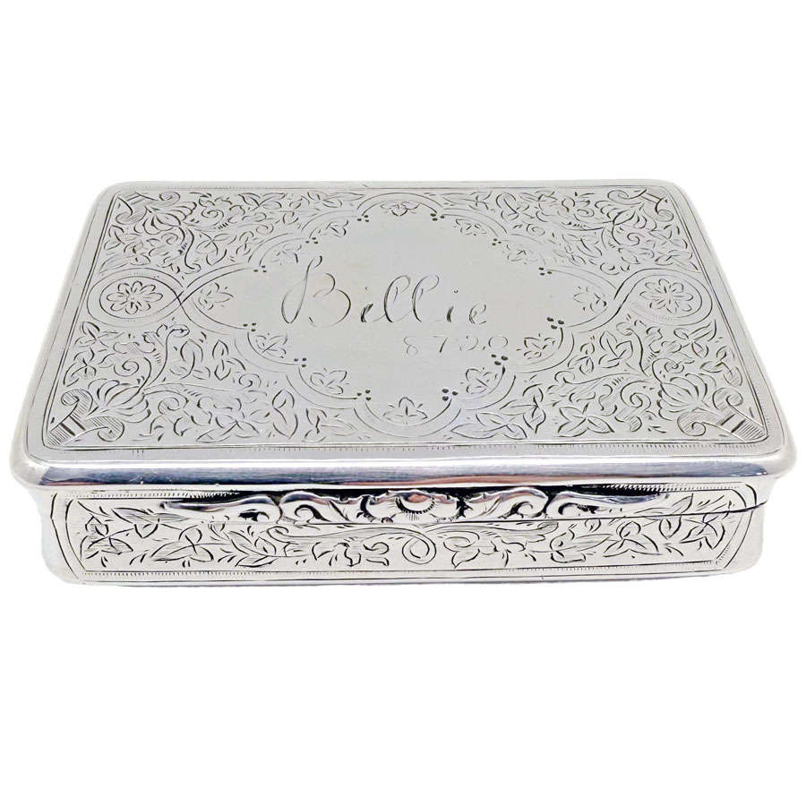 Hallmarked Silver Victorian Large Snuff Box Birmingham 1887