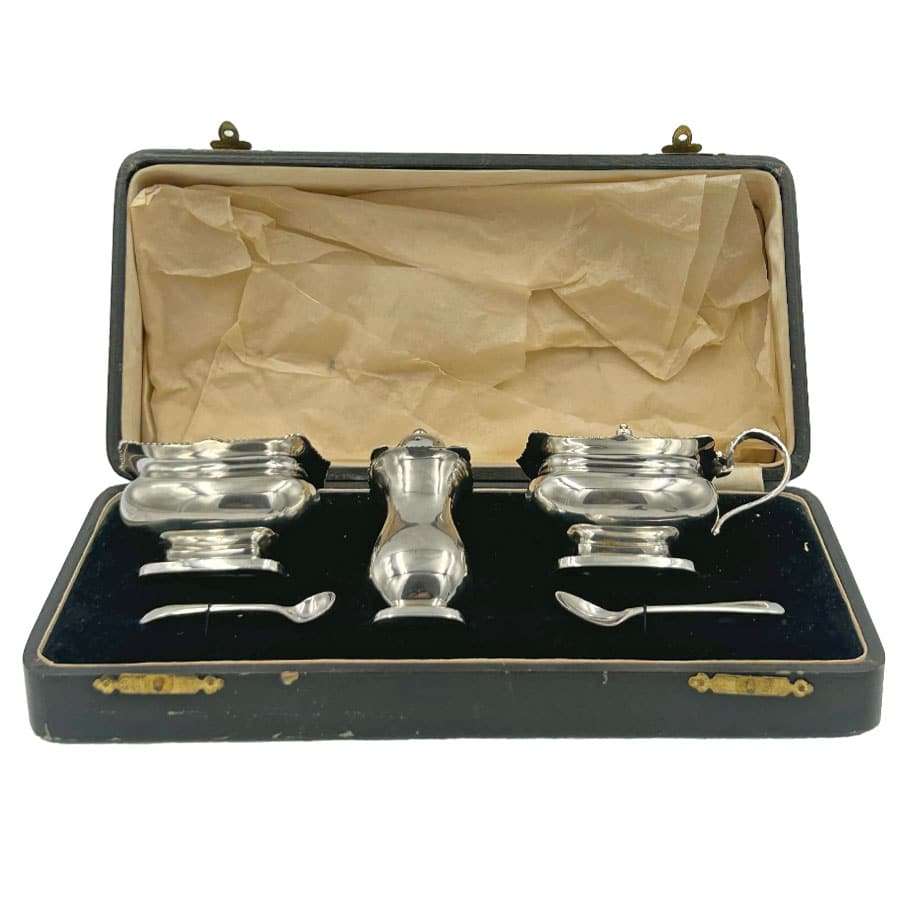 Hallmarked Silver Condiment Set Birmingham 1937 Boxed