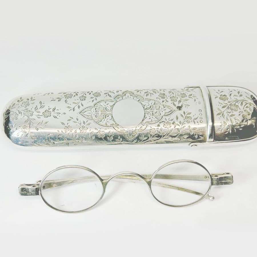 Hallmarked Silver Etui With Silver Reading Glasses London 1888